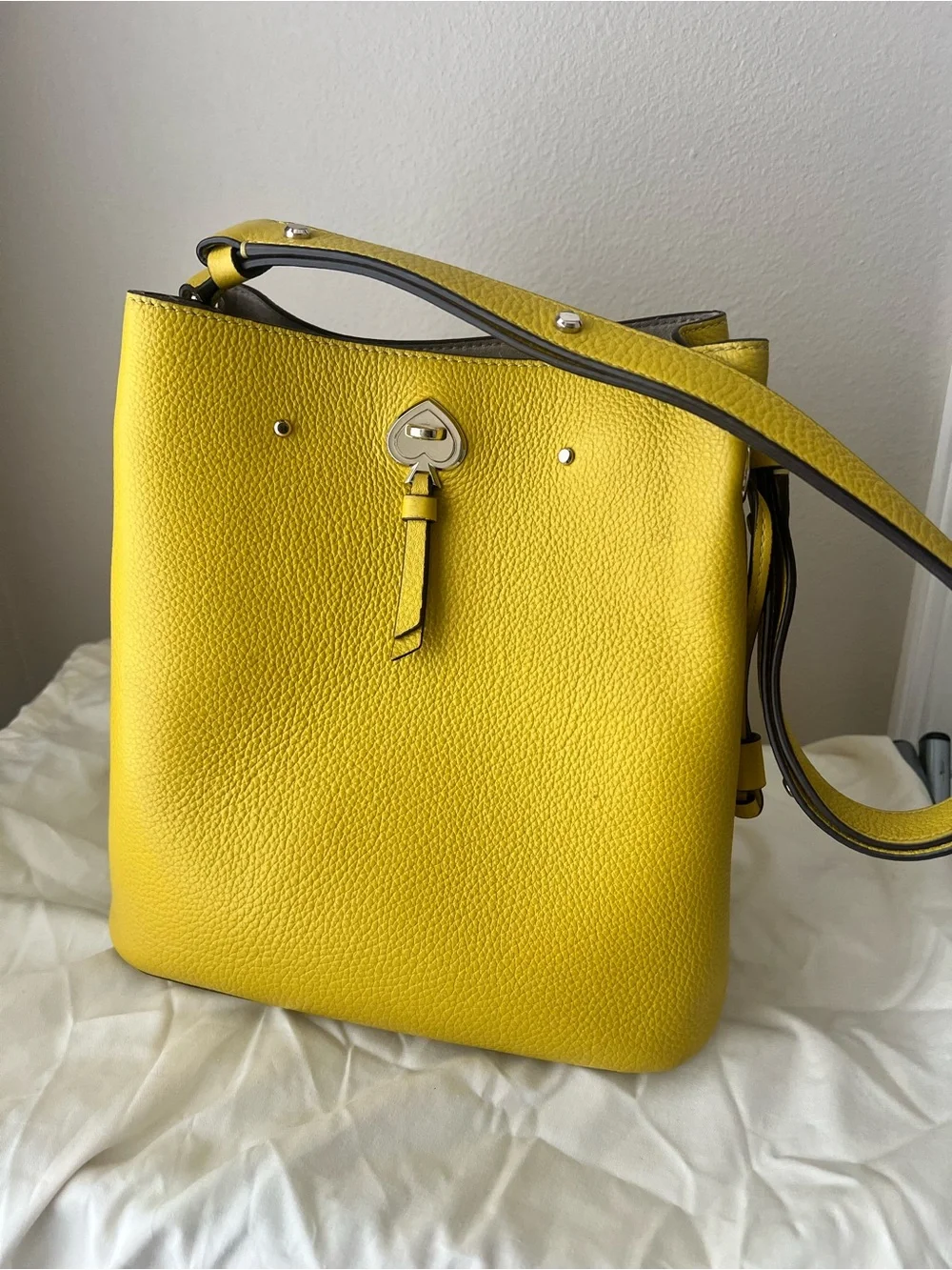 Kate Spade Yellow Pebbled Leather Shoulder Bucket Bag with Tassel- like